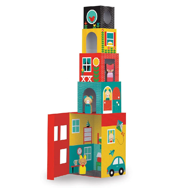enchanting and whimsical wooden toys for children                   Petit Collage Peek-A-Boo House Stacking Blocks Play Set