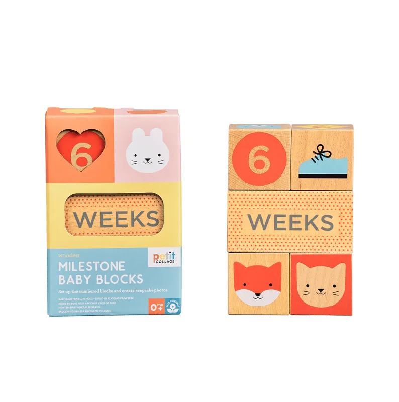 historically inspired wooden toys that teach history                   Wooden Milestone Baby Blocks