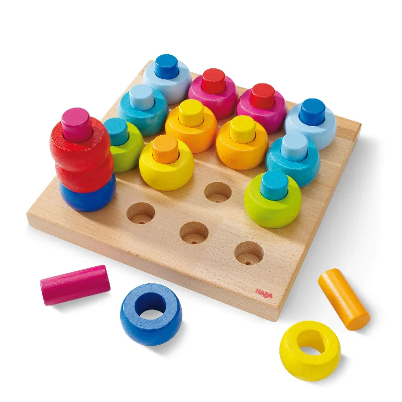 child-safe wooden toys                 Rainbow Whirls Wooden Sorting and Stacking Game