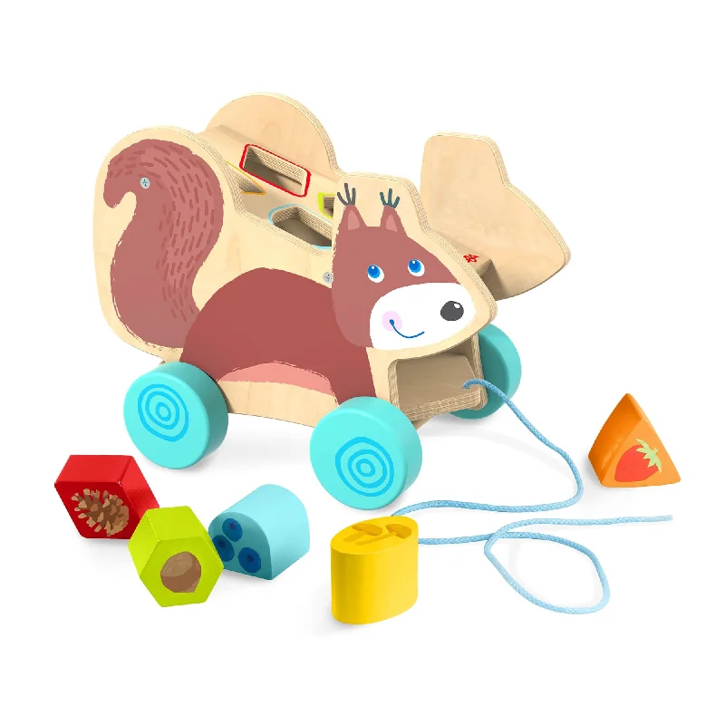 sturdy construction wooden toys                   Squirrel Pull Along Toy Sorting Box