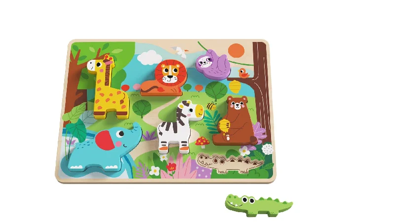 eco-friendly wooden toys made from sustainable materials                   Tooky Toy - CHUNKY PUZZLE - Animals