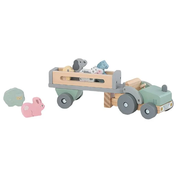 eco-friendly and safe wooden toys                   Toyslink - Wooden Tractor with Trailer & Animals