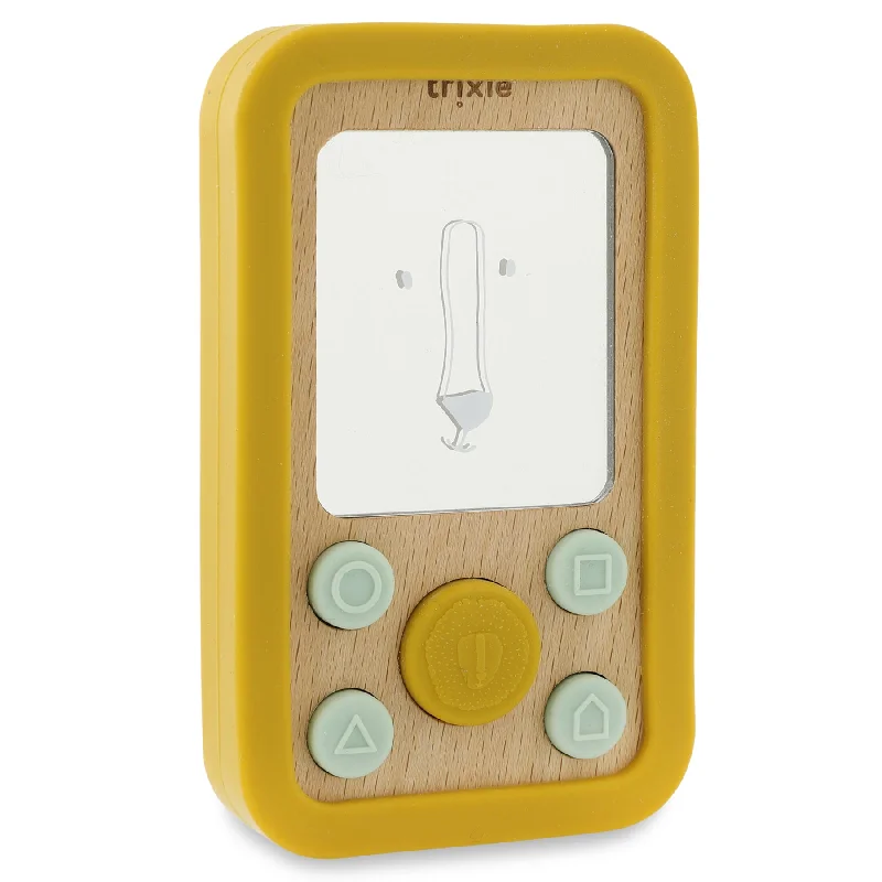 whimsical wooden toys                   Trixie: Wooden silicone baby phone - Mr. Lion