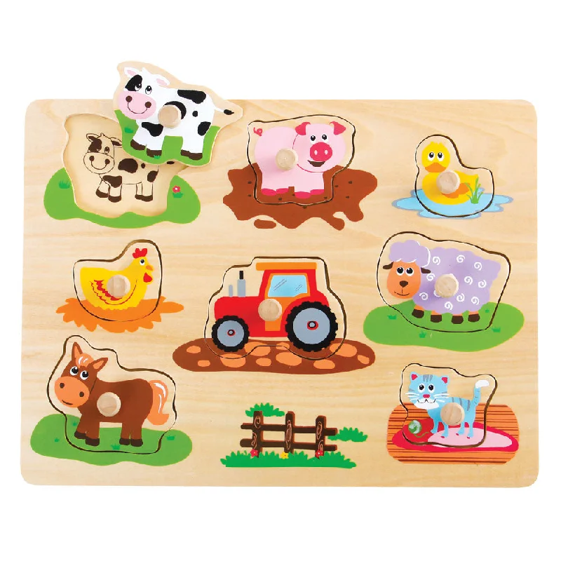 eco-conscious wooden toys                 Wooden Farm Animals Peg Puzzle