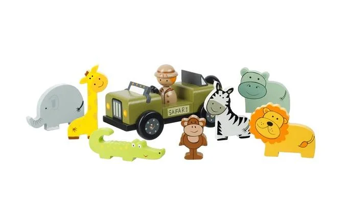 intricately carved wooden toys                   Orange Tree Wooden Safari Play Set