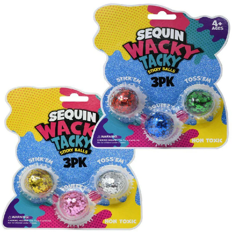 Addictive games Sticky Sequin Squishy Balls on Blister Card Fun Storm Wacky Tacky 3 Balls In a Pack