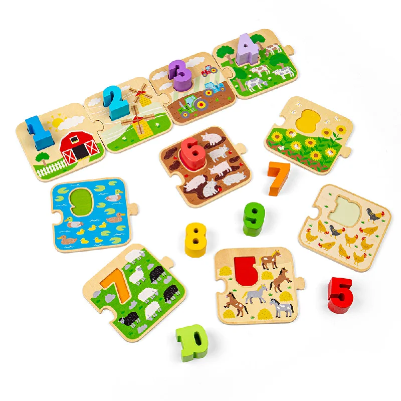 Casual games Bigjigs Toys Wooden 1-10 Tile Puzzle, Improves Maths Skills - 20 Pieces