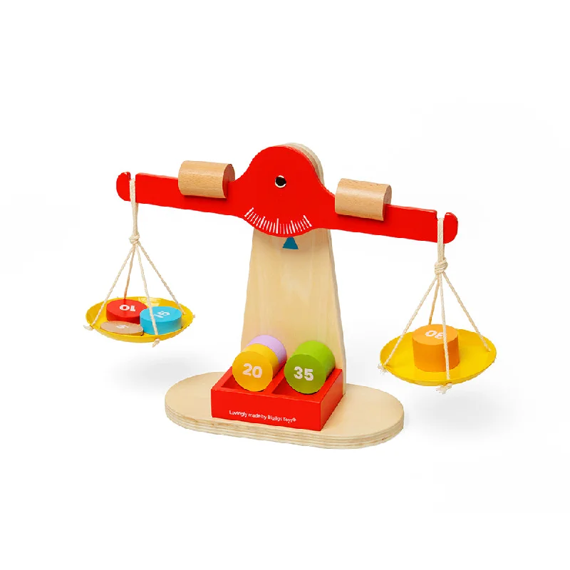 Addictive games Bigjigs Toys Wooden Balancing Scales Game, Includes 7 Weighted Discs