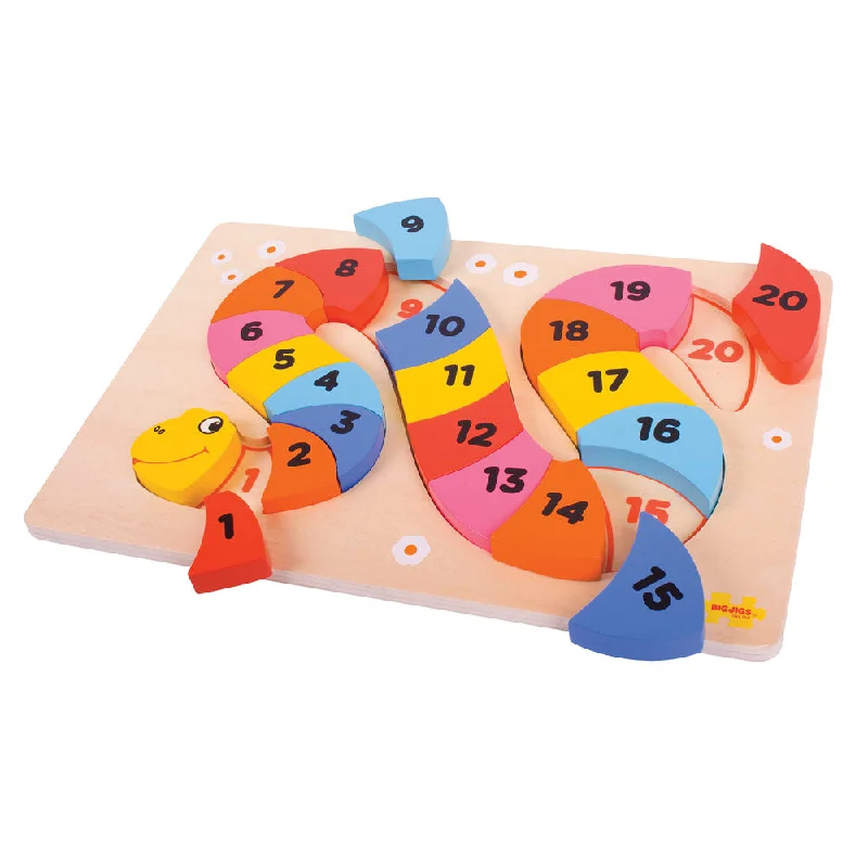 Intricate puzzles Bigjigs Toys Wooden Snake Counting Puzzle, Educational Toy - 20 Pieces