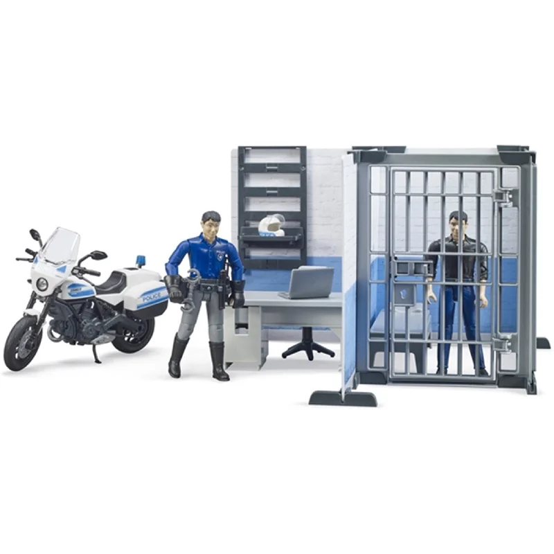 Realistic toy carsBruder Bworld Police Station with Police Motorbike