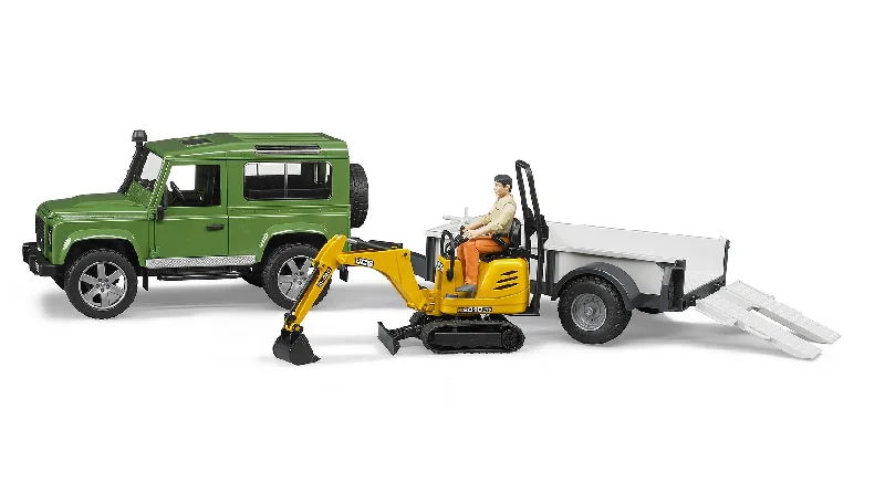 Playful toys bruder Land Rover Defender mit Anhänger, JCB Bagger und Fahrer