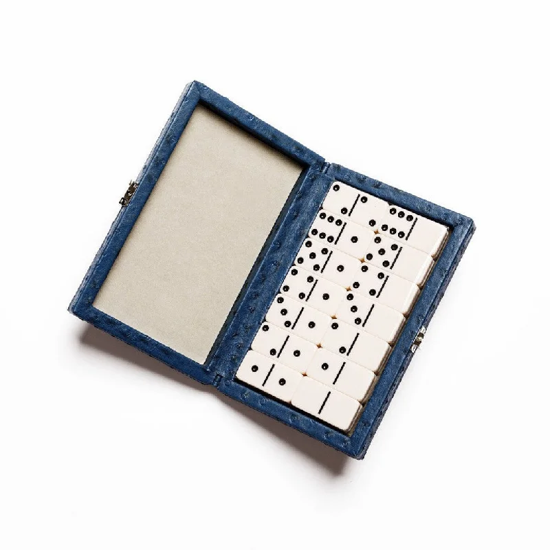 Interactive games Blue Ostrich-Embossed Domino Set