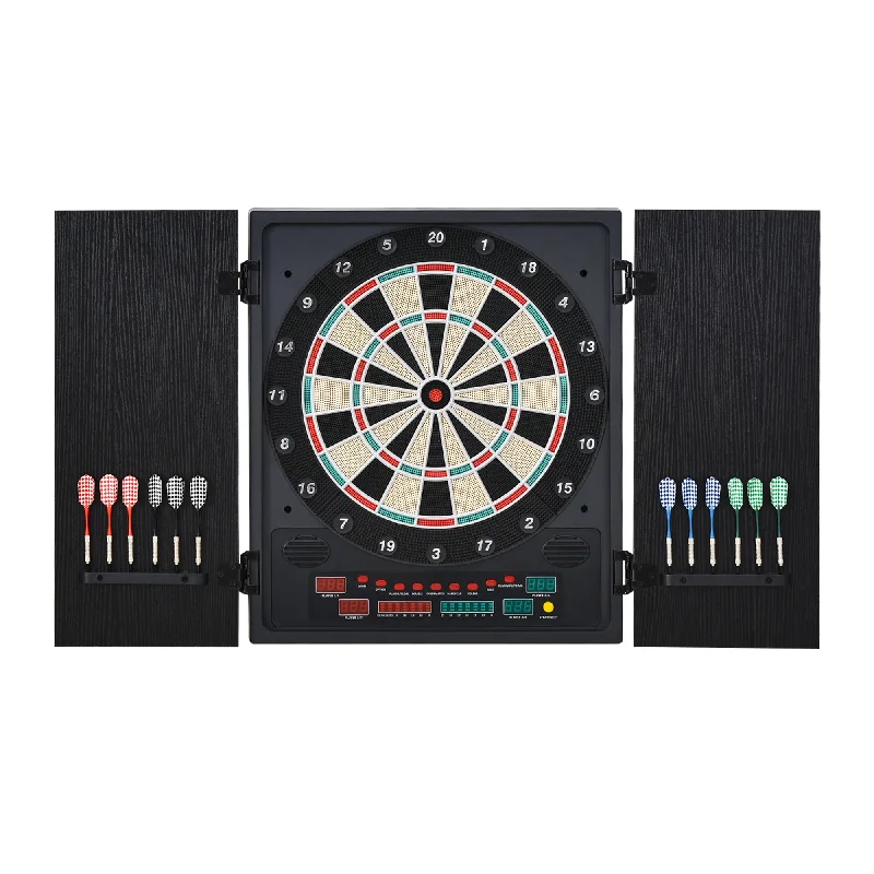 Fast-paced games HOMCOM Electronic Dartboard Led 27 Games Storage Cabinet